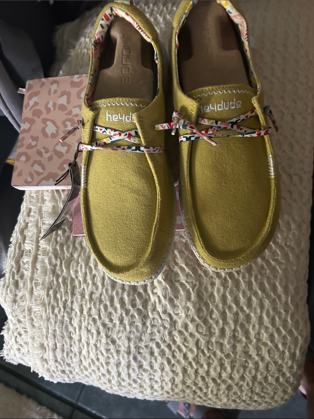 Hey Dude Women's Yellow Olive Suede Sneakers